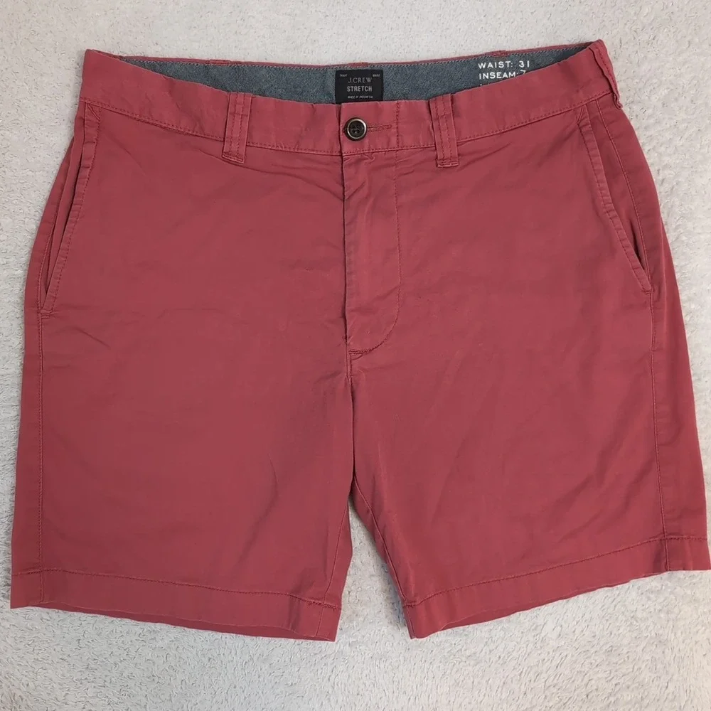 J Crew Stretch Chino Shorts Pink/Red Flat Front Men's Size 31 x 7